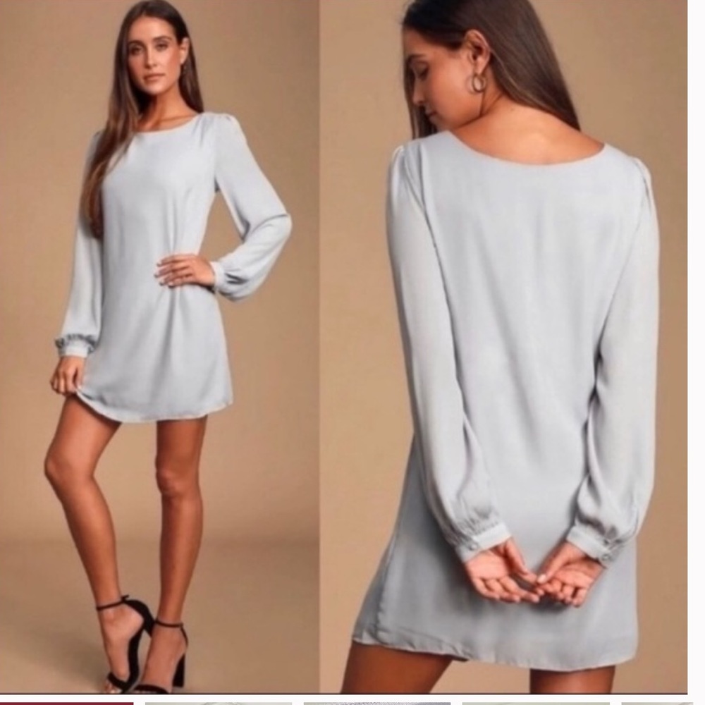 Lulu’s light gray sheer sleeve mini shift dress